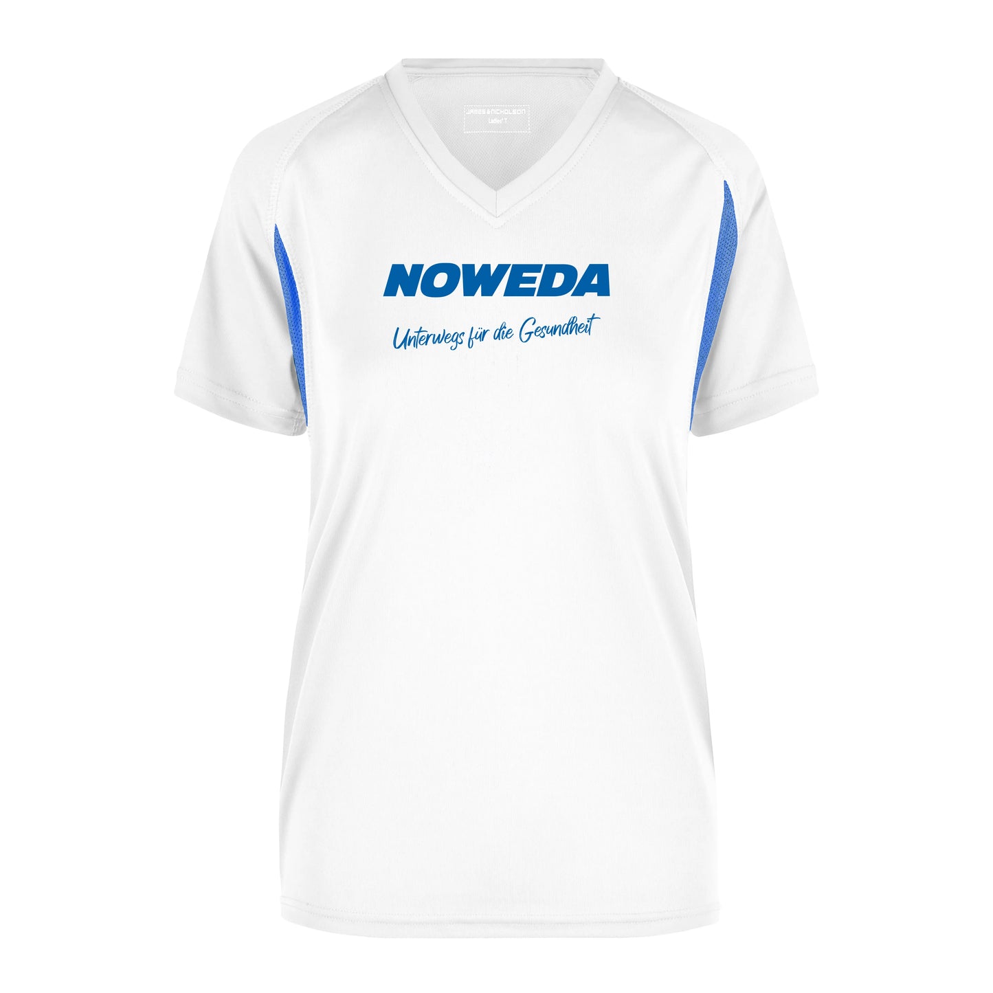 Laufshirts für Damen "Noweda - Unterwegs für die Gesundheit", white/royal