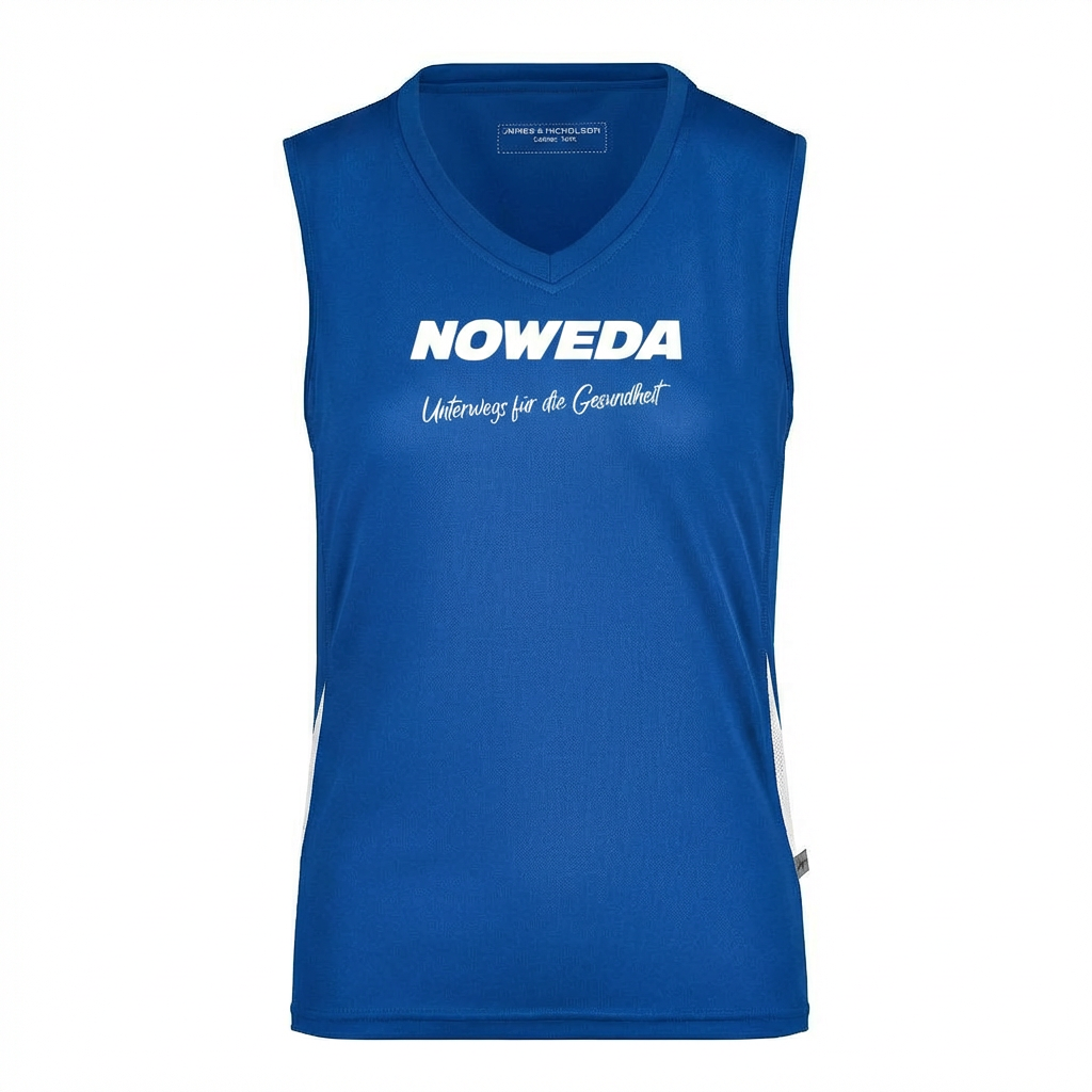 Ärmelloses Laufshirt für Damen "Noweda - Unterwegs für die Gesundheit", royal/white